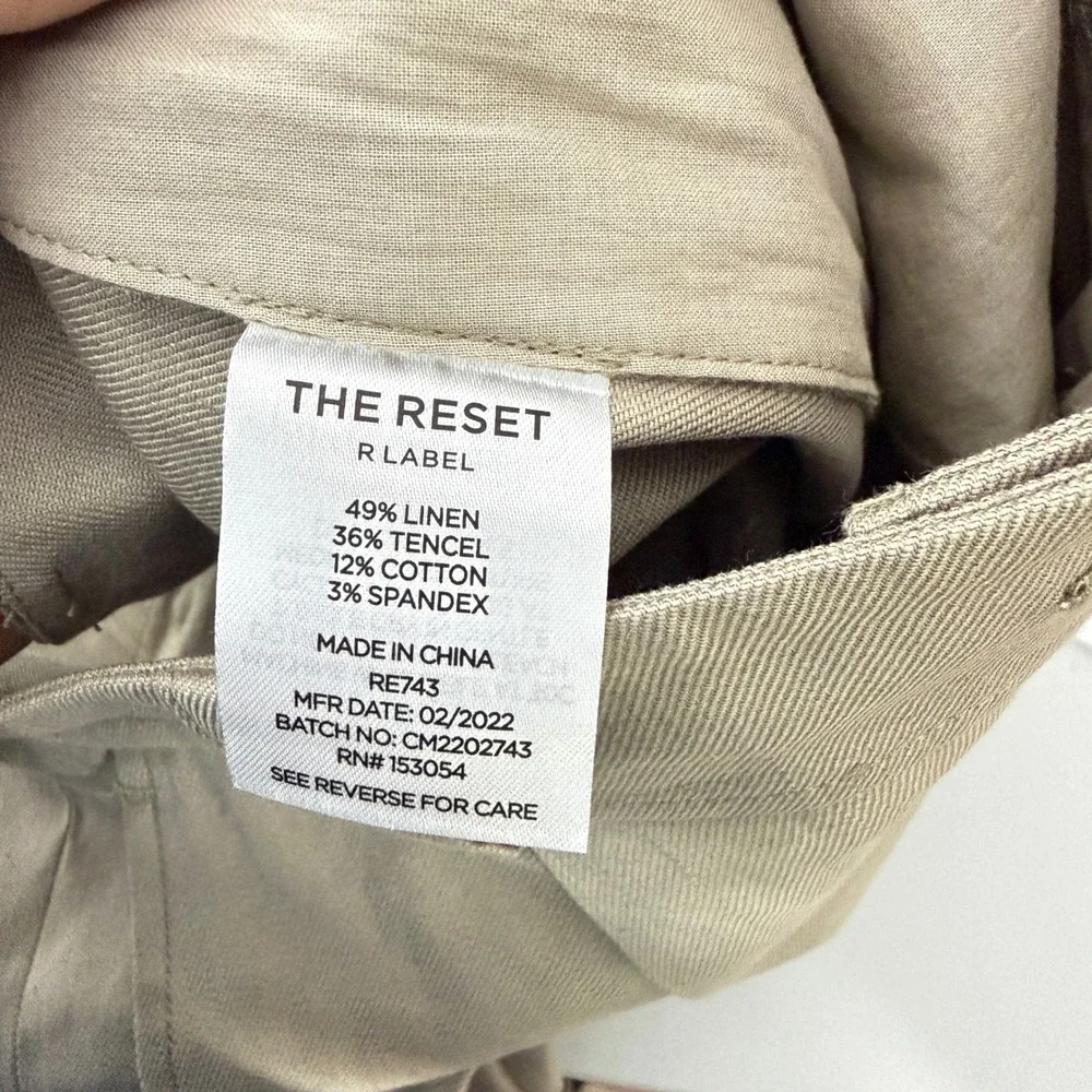 The Reset R Label Pleated Trousers Womens M Tan Linen Blend High Rise Cropped